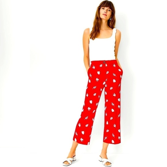 NWT. Ann Taylor Linen Blend Embroidered Wide Leg Crop Pant. - Picture 1 of 11
